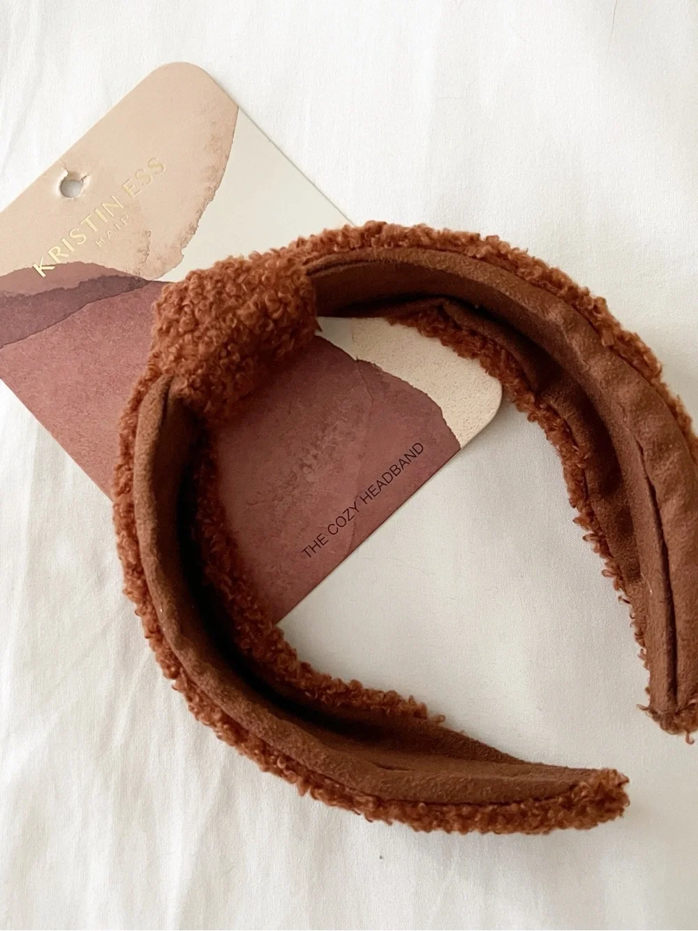 NWT Kristin Ess The Cozy Headband Rust Teddy Sherpa Knotted